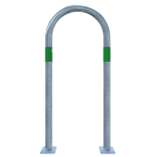 Barrier bracket | as e-charging station protection | to be fixed by plugs, | total width: 460mm, total height: 1000mm | hot-dip galvanized with green reflective strips foil type RA1/A